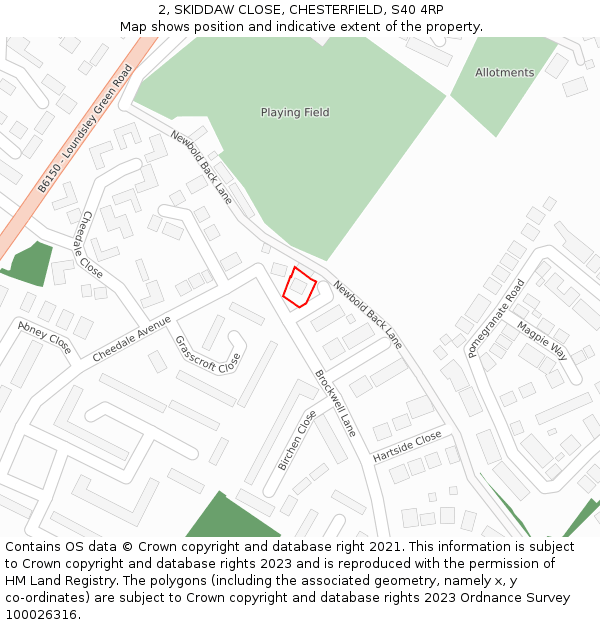 2, SKIDDAW CLOSE, CHESTERFIELD, S40 4RP: Location map and indicative extent of plot