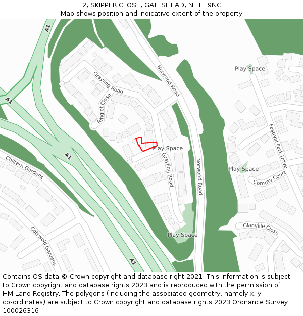 2, SKIPPER CLOSE, GATESHEAD, NE11 9NG: Location map and indicative extent of plot