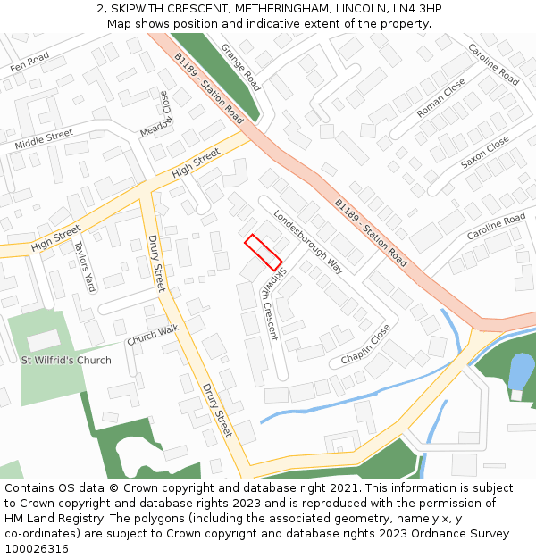 2, SKIPWITH CRESCENT, METHERINGHAM, LINCOLN, LN4 3HP: Location map and indicative extent of plot