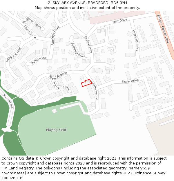 2, SKYLARK AVENUE, BRADFORD, BD6 3YH: Location map and indicative extent of plot