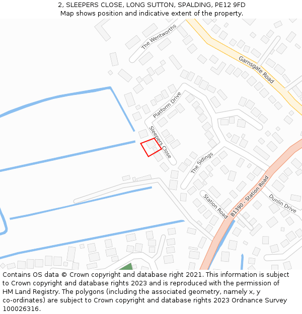 2, SLEEPERS CLOSE, LONG SUTTON, SPALDING, PE12 9FD: Location map and indicative extent of plot
