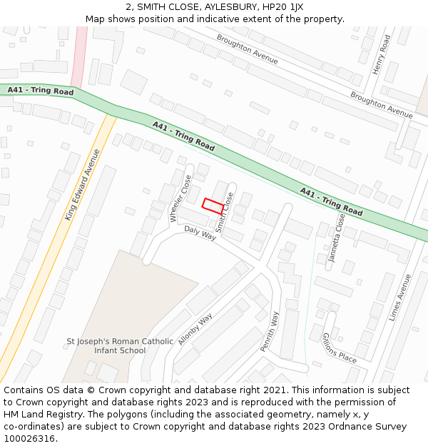 2, SMITH CLOSE, AYLESBURY, HP20 1JX: Location map and indicative extent of plot