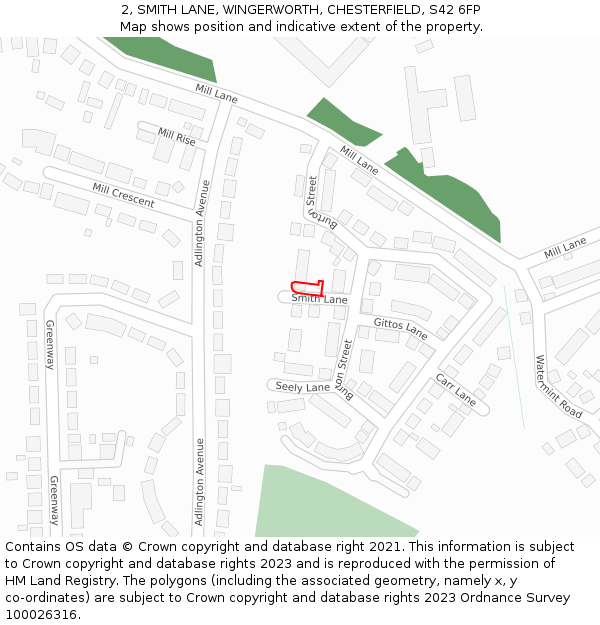 2, SMITH LANE, WINGERWORTH, CHESTERFIELD, S42 6FP: Location map and indicative extent of plot