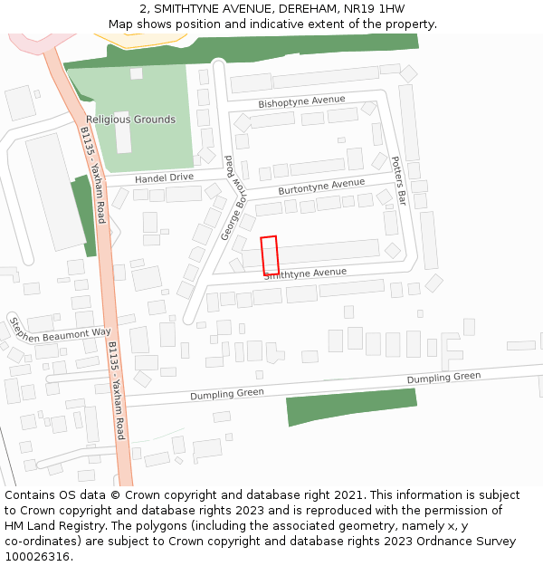 2, SMITHTYNE AVENUE, DEREHAM, NR19 1HW: Location map and indicative extent of plot