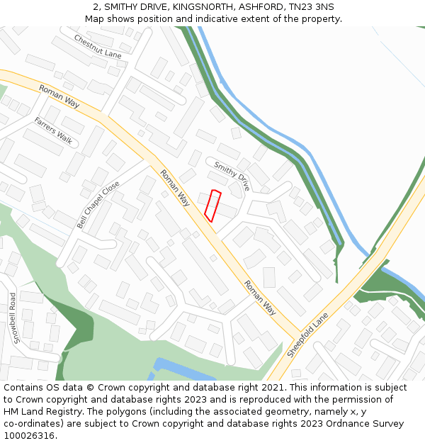 2, SMITHY DRIVE, KINGSNORTH, ASHFORD, TN23 3NS: Location map and indicative extent of plot