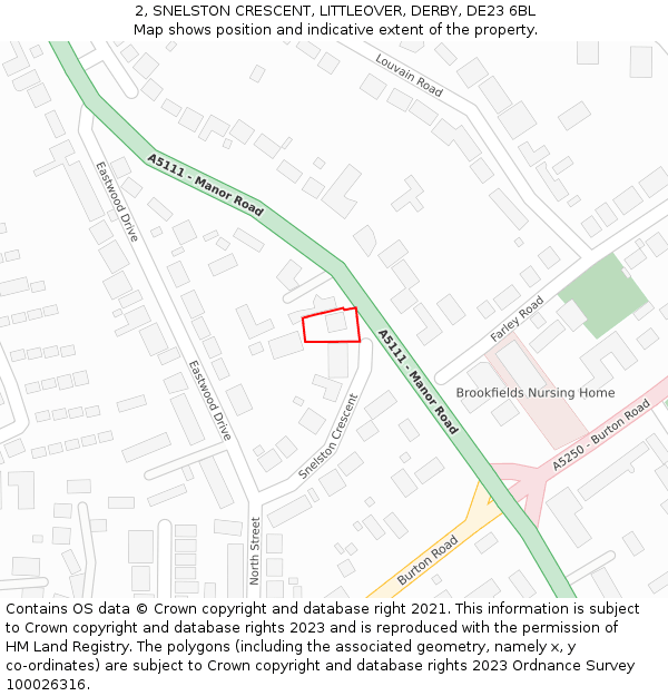 2, SNELSTON CRESCENT, LITTLEOVER, DERBY, DE23 6BL: Location map and indicative extent of plot
