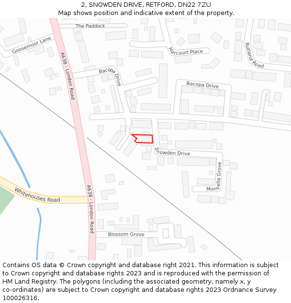 2, SNOWDEN DRIVE, RETFORD, DN22 7ZU: Location map and indicative extent of plot
