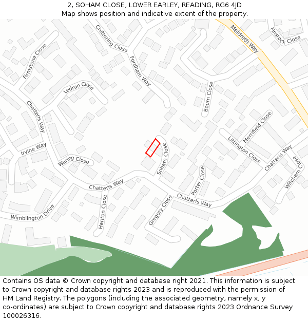 2, SOHAM CLOSE, LOWER EARLEY, READING, RG6 4JD: Location map and indicative extent of plot