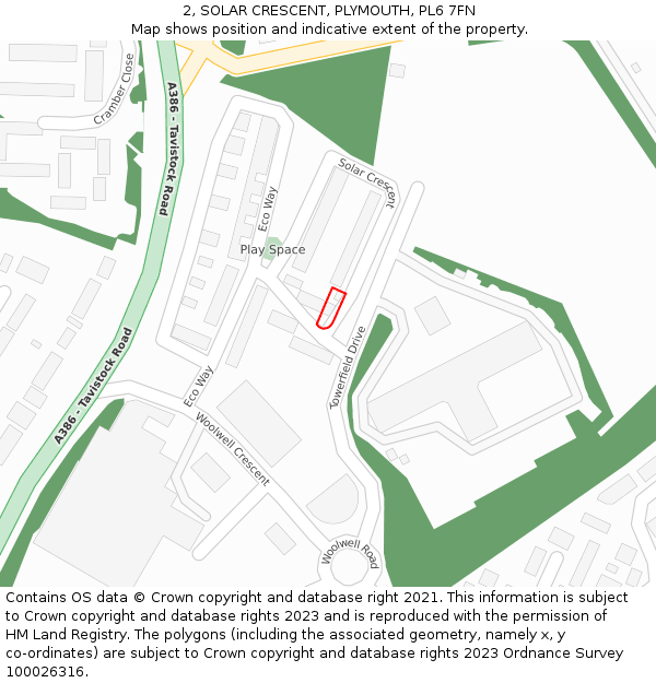 2, SOLAR CRESCENT, PLYMOUTH, PL6 7FN: Location map and indicative extent of plot