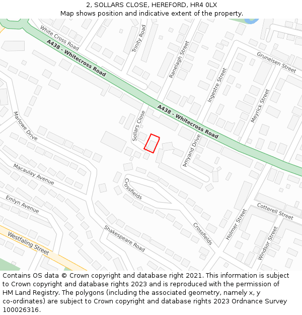 2, SOLLARS CLOSE, HEREFORD, HR4 0LX: Location map and indicative extent of plot