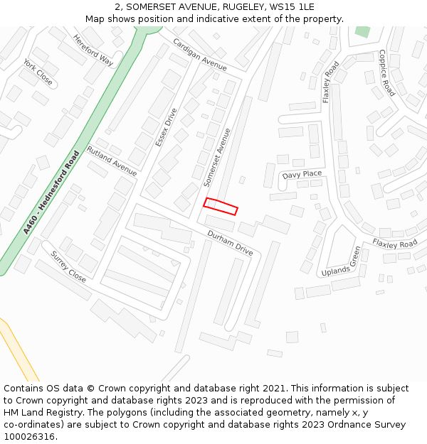 2, SOMERSET AVENUE, RUGELEY, WS15 1LE: Location map and indicative extent of plot