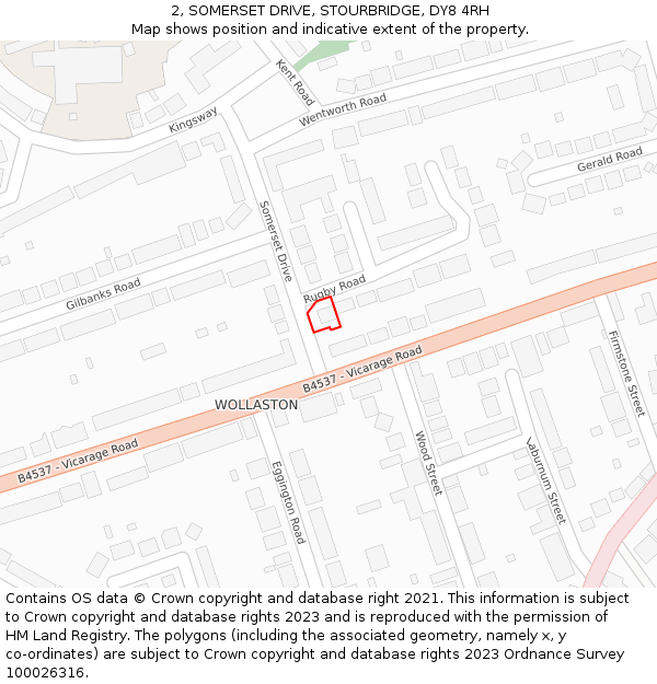 2, SOMERSET DRIVE, STOURBRIDGE, DY8 4RH: Location map and indicative extent of plot