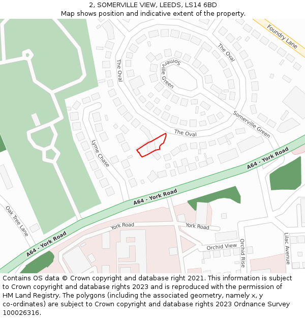 2, SOMERVILLE VIEW, LEEDS, LS14 6BD: Location map and indicative extent of plot