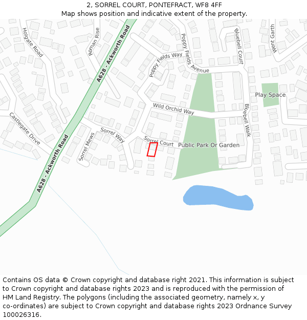 2, SORREL COURT, PONTEFRACT, WF8 4FF: Location map and indicative extent of plot