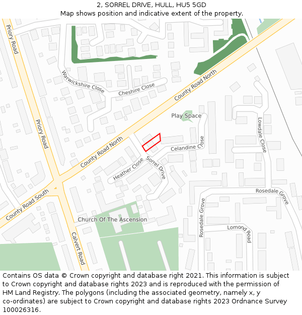 2, SORREL DRIVE, HULL, HU5 5GD: Location map and indicative extent of plot