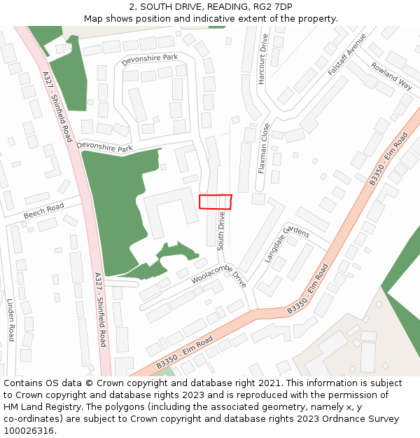 2, SOUTH DRIVE, READING, RG2 7DP: Location map and indicative extent of plot