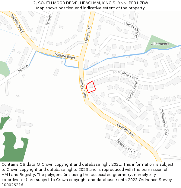 2, SOUTH MOOR DRIVE, HEACHAM, KING'S LYNN, PE31 7BW: Location map and indicative extent of plot