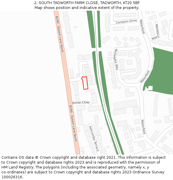 2, SOUTH TADWORTH FARM CLOSE, TADWORTH, KT20 5BF: Location map and indicative extent of plot