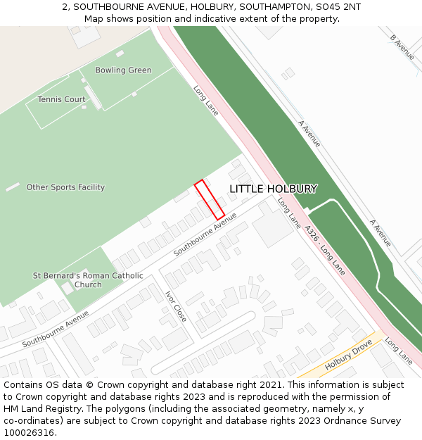 2, SOUTHBOURNE AVENUE, HOLBURY, SOUTHAMPTON, SO45 2NT: Location map and indicative extent of plot