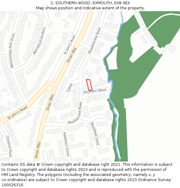2, SOUTHERN WOOD, EXMOUTH, EX8 4EX: Location map and indicative extent of plot