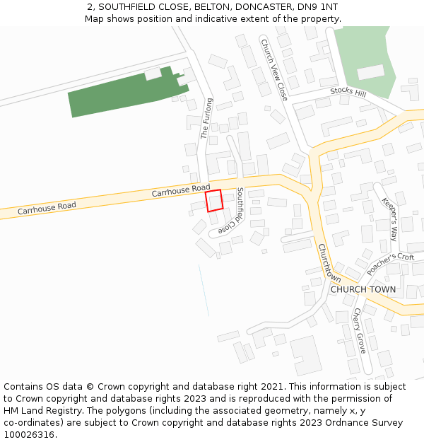 2, SOUTHFIELD CLOSE, BELTON, DONCASTER, DN9 1NT: Location map and indicative extent of plot