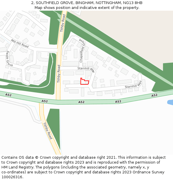 2, SOUTHFIELD GROVE, BINGHAM, NOTTINGHAM, NG13 8HB: Location map and indicative extent of plot