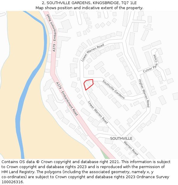 2, SOUTHVILLE GARDENS, KINGSBRIDGE, TQ7 1LE: Location map and indicative extent of plot
