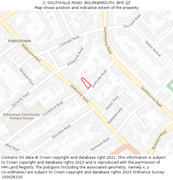 2, SOUTHVILLE ROAD, BOURNEMOUTH, BH5 2JT: Location map and indicative extent of plot