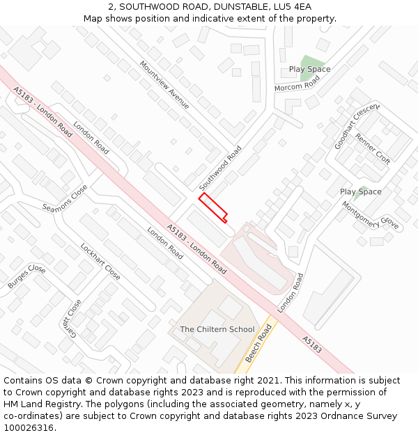 2, SOUTHWOOD ROAD, DUNSTABLE, LU5 4EA: Location map and indicative extent of plot