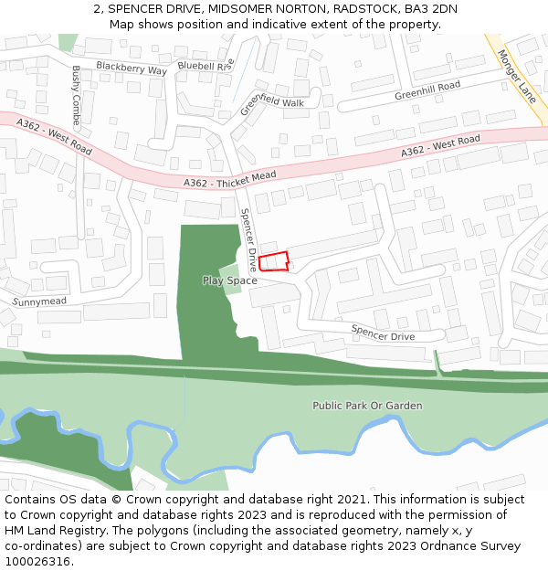 2, SPENCER DRIVE, MIDSOMER NORTON, RADSTOCK, BA3 2DN: Location map and indicative extent of plot