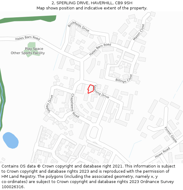 2, SPERLING DRIVE, HAVERHILL, CB9 9SH: Location map and indicative extent of plot