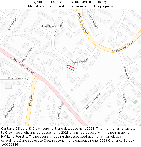 2, SPETISBURY CLOSE, BOURNEMOUTH, BH9 3QU: Location map and indicative extent of plot