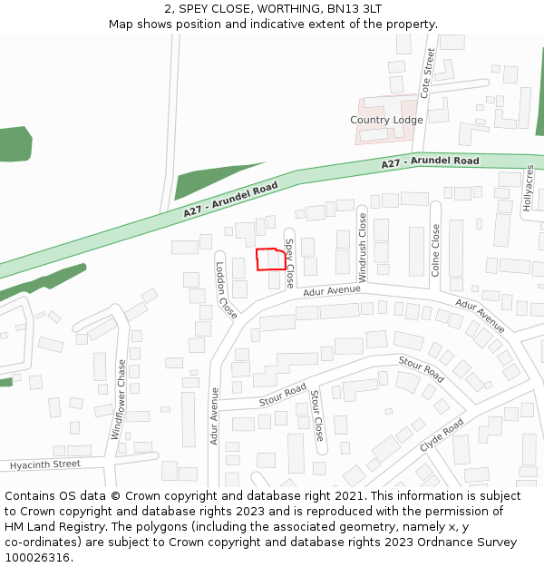 2, SPEY CLOSE, WORTHING, BN13 3LT: Location map and indicative extent of plot