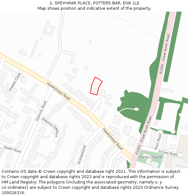 2, SPEYHAWK PLACE, POTTERS BAR, EN6 1LE: Location map and indicative extent of plot