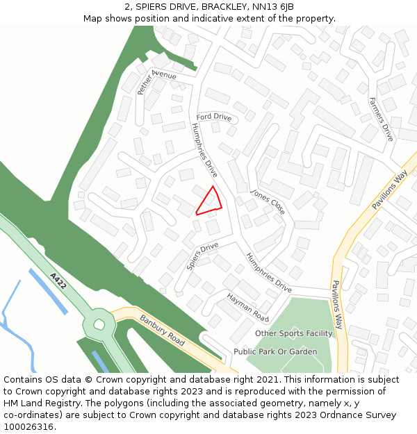 2, SPIERS DRIVE, BRACKLEY, NN13 6JB: Location map and indicative extent of plot