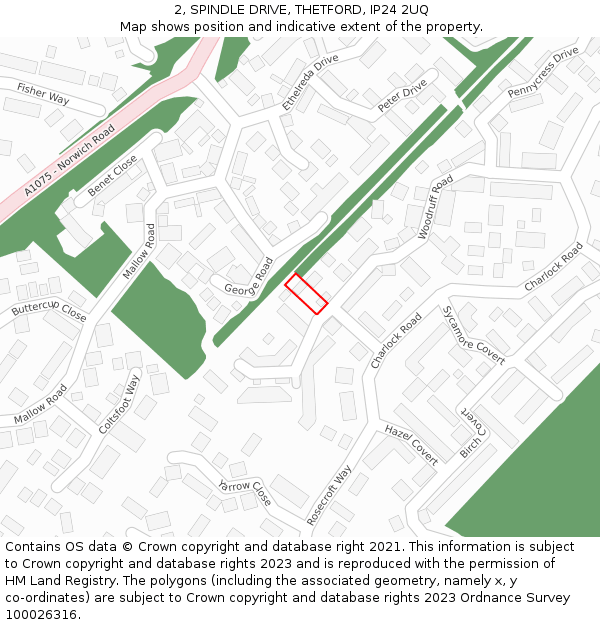 2, SPINDLE DRIVE, THETFORD, IP24 2UQ: Location map and indicative extent of plot