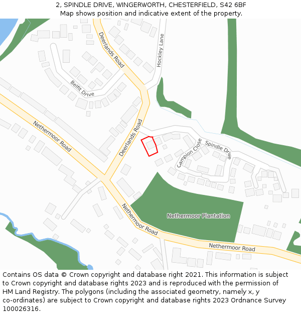 2, SPINDLE DRIVE, WINGERWORTH, CHESTERFIELD, S42 6BF: Location map and indicative extent of plot