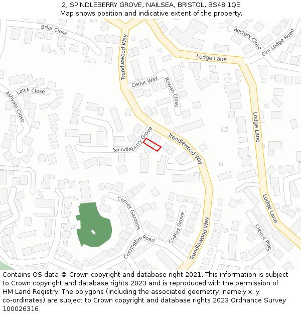 2, SPINDLEBERRY GROVE, NAILSEA, BRISTOL, BS48 1QE: Location map and indicative extent of plot
