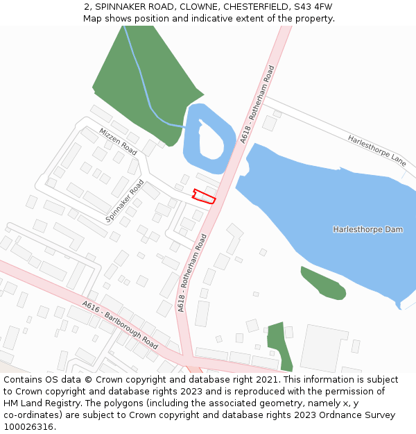 2, SPINNAKER ROAD, CLOWNE, CHESTERFIELD, S43 4FW: Location map and indicative extent of plot