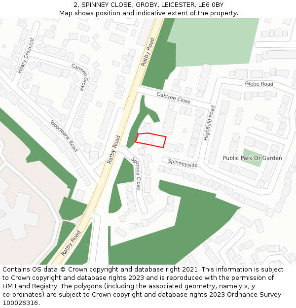 2, SPINNEY CLOSE, GROBY, LEICESTER, LE6 0BY: Location map and indicative extent of plot