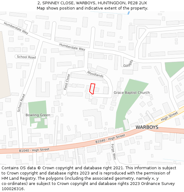 2, SPINNEY CLOSE, WARBOYS, HUNTINGDON, PE28 2UX: Location map and indicative extent of plot