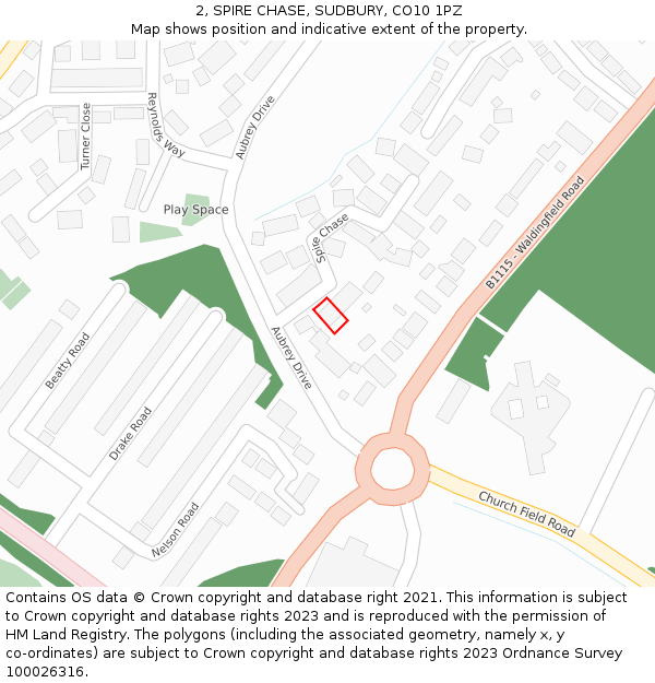 2, SPIRE CHASE, SUDBURY, CO10 1PZ: Location map and indicative extent of plot