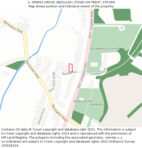 2, SPRING GROVE, BIDDULPH, STOKE-ON-TRENT, ST8 6FB: Location map and indicative extent of plot