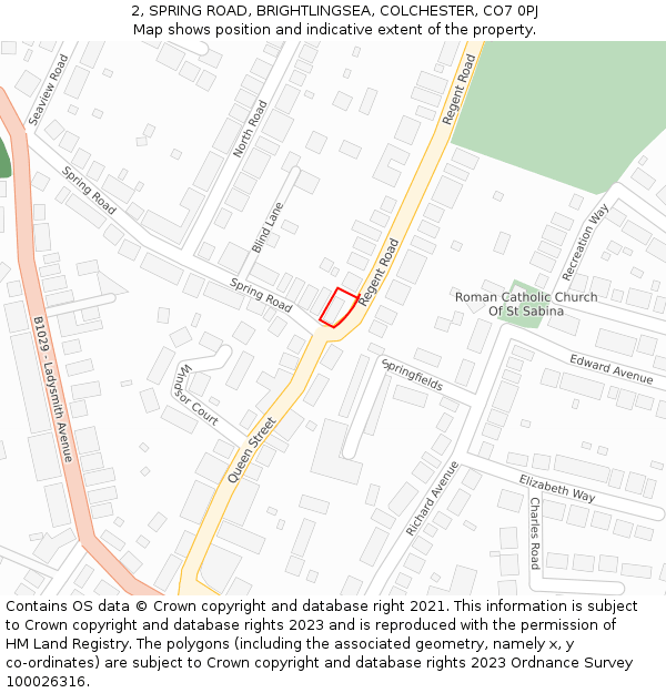 2, SPRING ROAD, BRIGHTLINGSEA, COLCHESTER, CO7 0PJ: Location map and indicative extent of plot