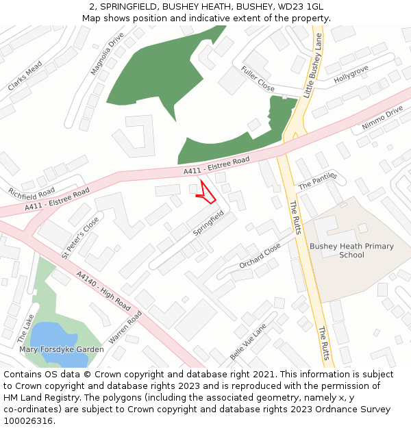 2, SPRINGFIELD, BUSHEY HEATH, BUSHEY, WD23 1GL: Location map and indicative extent of plot