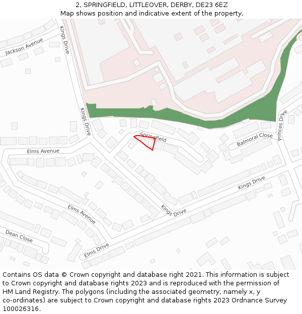 2, SPRINGFIELD, LITTLEOVER, DERBY, DE23 6EZ: Location map and indicative extent of plot