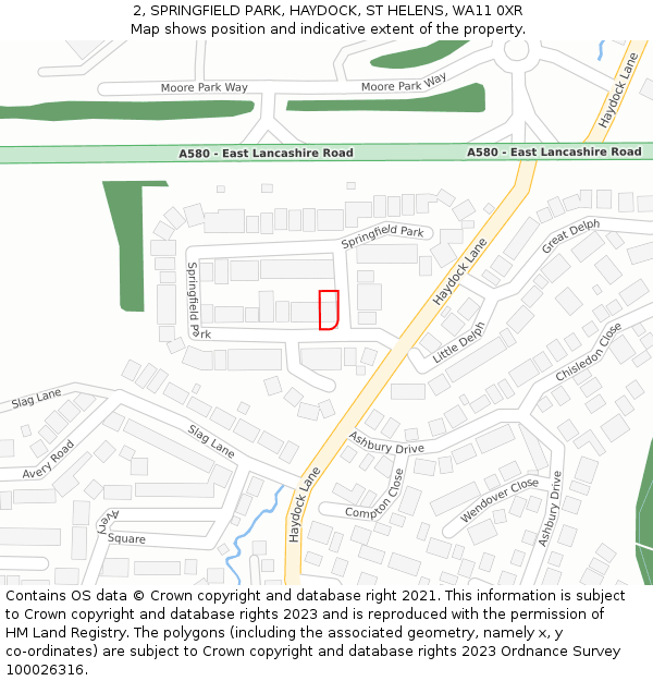 2, SPRINGFIELD PARK, HAYDOCK, ST HELENS, WA11 0XR: Location map and indicative extent of plot