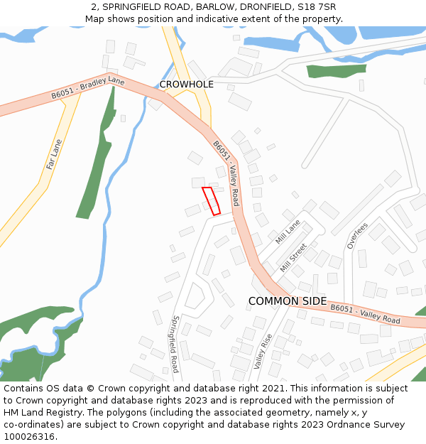 2, SPRINGFIELD ROAD, BARLOW, DRONFIELD, S18 7SR: Location map and indicative extent of plot