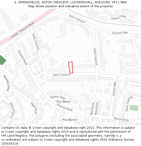 2, SPRINGFIELDS, ASTOR CRESCENT, LUDGERSHALL, ANDOVER, SP11 9BW: Location map and indicative extent of plot