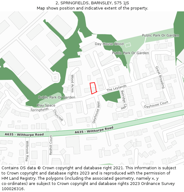 2, SPRINGFIELDS, BARNSLEY, S75 1JS: Location map and indicative extent of plot